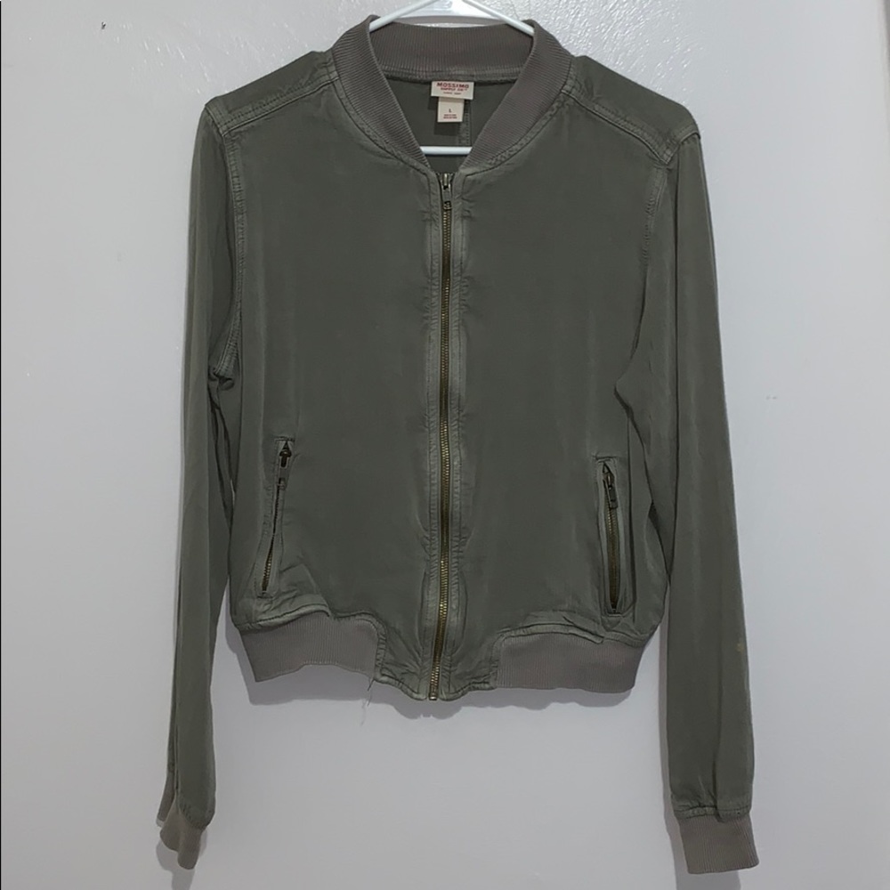 Army green jacket with rustic gold zipper